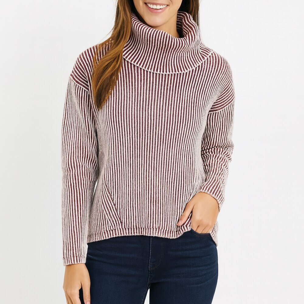 Rachel Zoe Burgundy Ribbed Cowl Neck Chunky‎ Knit Sweater